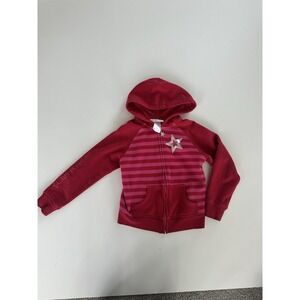 VTG American Girl Youth Full Zipper Hoodie Size 7/8 Pink Red Stripes Star Small